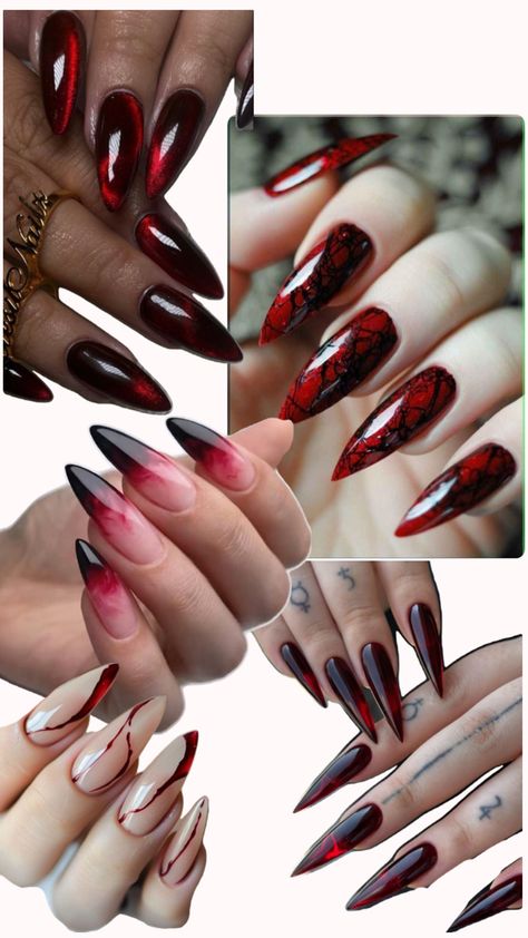 black and red vampy nails :) Vampy Nails, Red Nails, Nail Inspo, Black And Red, Nails, Red, Black