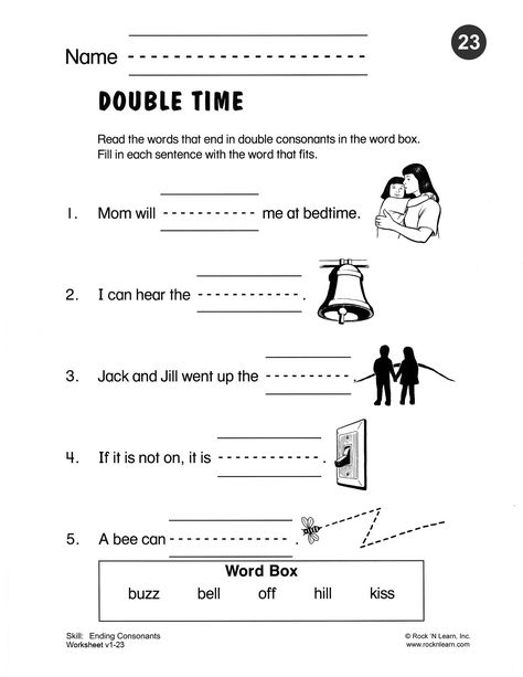 Read the words that end in double consonants in the word box. Fill in each sentence with the word that fits. #FreePhonics Consonant Worksheet, Floss Rule, Speech Therapy Worksheets, Phonics Videos, Double Consonants, Phonics Worksheets Free, Multisyllabic Words, Word Boxes, Phonics Free