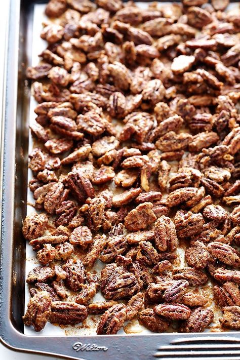 Candied Pecans -- all you need are 7 ingredients to make these delicious treats | gimmesomeoven.com Candied Pecans Recipe, Chicken Salad With Apples, Chex Mix Recipes, Spiced Pecans, Gimme Some Oven, Roasted Pecans, Nut Recipes, Pecan Recipes, Candied Nuts