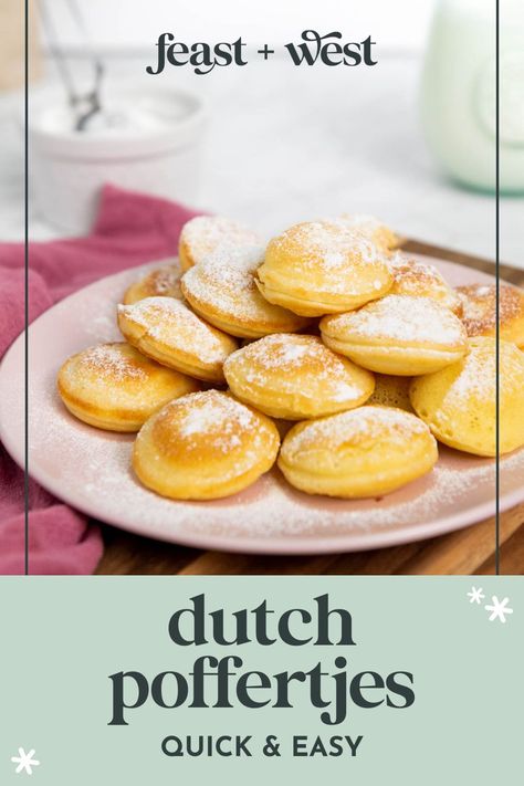 These Easy Dutch Poffertjes are oh-so-fluffy and perfect. They are made without yeast for a quick treat. Serve with your favorite toppings! Dutch Poffertjes, Poffertjes Recipe, Frozen Drinks Alcohol, Dutch Pancakes, Dutch Baby Pancake, Quick Treats, Mini Pancakes, Buttermilk Pancakes, Pancake Mix