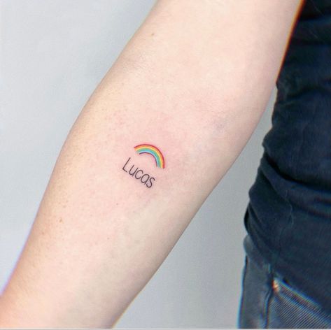 Rainbow Name Tattoo, Tiny Wrist Tattoos, Idea Tattoo, Rainbow Tattoos, Rainbow Names, Cute Small Tattoos, Tattoos For Daughters, Name Tattoo, Letter R