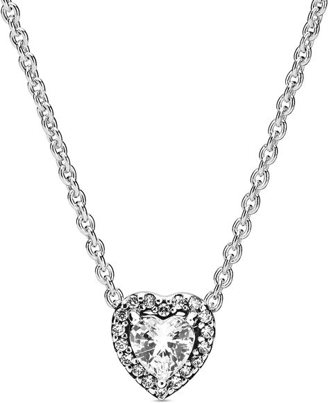 Pandora Jewelry Elevated Heart Cubic Zirconia Necklace in Sterling Silver, 17.7" #jewelry #fashion Elevated Heart Necklace, Pandora Heart, Pandora Necklace, Sterling Silver Heart Necklace, Pandora Hearts, Zirconia Necklace, Cubic Zirconia Necklace, Pandora Silver, Silver Heart Necklace