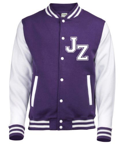 PURPLE & WHITE SLEEVES VARSITY JACKET with two initials ONLY. Varsity Letterman Jackets, College Jackets, Baseball Hoodie, Knitted Collar, Boy Outerwear, Letterman Jacket, Baseball Jacket, Classic American, Black N Yellow