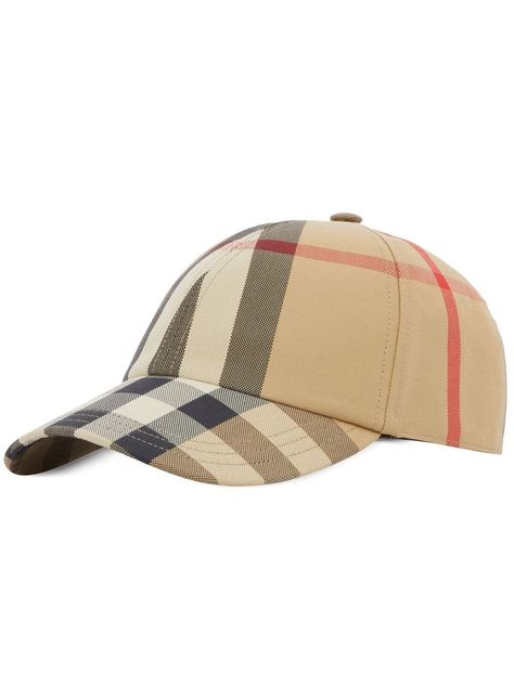 embroidered-logo check cotton baseball cap from BURBERRY featuring archive beige, multicolour, cotton, check pattern, embroidered logo to the rear, curved peak and adjustable fit. Brand Book, Custom Watch, Kids Branding, Burberry Men, Diaper Backpack, Bag Dress, Check Pattern, Womens Backpack, Belt Bag