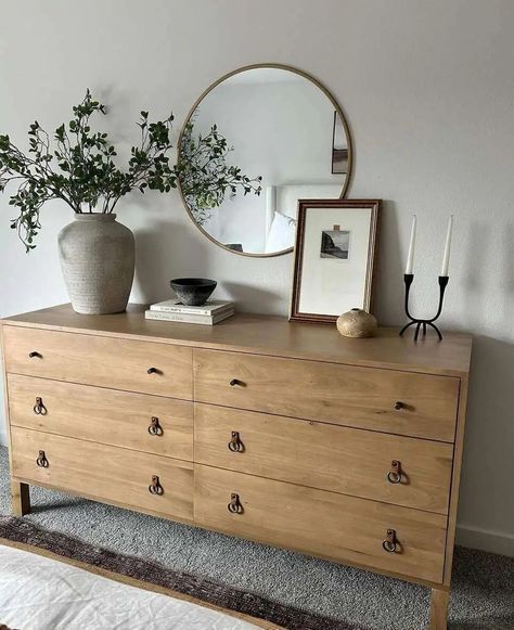 Bedroom Dresser Decor Ideas, Wood Dresser Decor, Modern Dresser Decor, Dresser Decor Ideas, Bedroom Dresser Decor, Bedroom Dresser Styling, Dresser Styling, Dresser Decor Bedroom, Bedroom Dresser