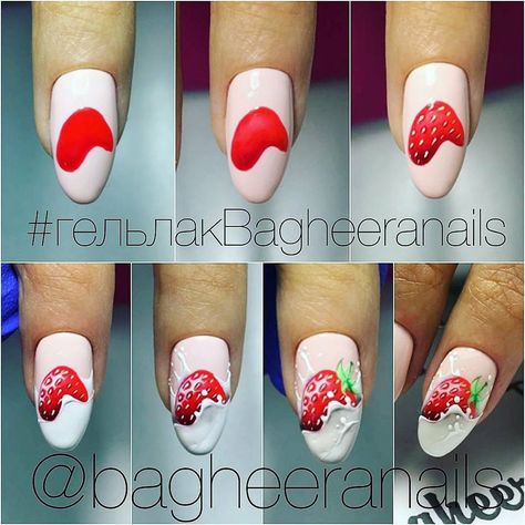 Strawberry Nail Art, Strawberry Nail, Fruit Nail Art, Nail Drawing, Nail Designs Tutorial, Nail Art Videos, Spring Nail Art, Nail Art Hacks, Nail Art Summer