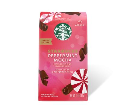 Peppermint Mocha Flavored Ground Coffee | Starbucks®️ at Home Starbucks Ground Coffee, Starbucks At Home, Starbucks Flavors, Starbucks Peppermint Mocha, Ice Caramel Macchiato, Starbucks Rewards, Coffee Starbucks, Flavored Coffee, Caramel Coffee