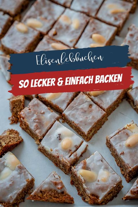 Einfaches Rezept für köstliche Nürnberger Lebkuchen vom Blech 🥰 Und es kommt ganz ohne Orangeat, Zitronat oder Mehl aus. ☺️ Italian Almond Cookies, German Baking, German Christmas, Almond Cookies, Christmas Goodies, Sweet Cakes, Yummy Cookies, Cakes And More, Christmas Cake