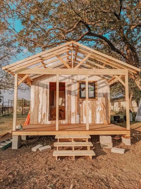 How to Convert a Shed to a Tiny Home with Katy Zientek - #178 House With Front Porch, Converted Shed, Living In A Shed, Tiny Farmhouse, Cottage Images, Shed Tiny House, Tiny House Blog, Tiny House Talk, Shed To Tiny House