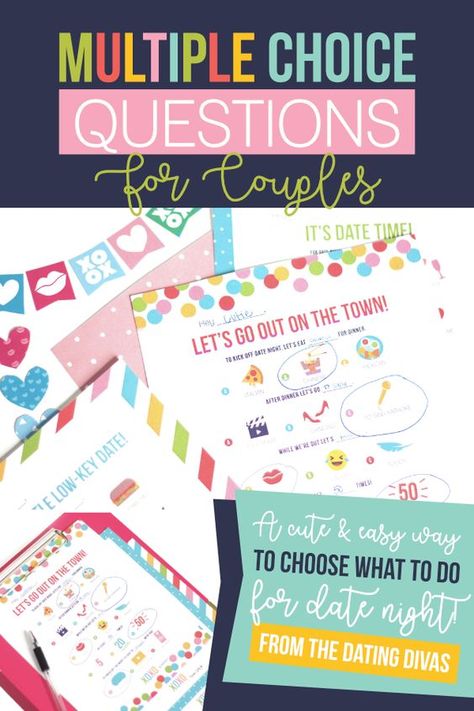 Plan a last minute date right now! Grab these free printables and go on a super fun, easy date with your sweetie! #questionsforcouples #easydateideas #datingdivas Date Night Planner, Date Night Questions, Date Night Ideas For Married Couples, Creative Date Night Ideas, Questions For Couples, Romantic Date Night Ideas, Creative Dates, Multiple Choice Questions, The Dating Divas