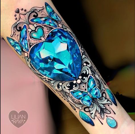 40+ Dazzling Gemstone Tattoos You'll Love - The XO Factor Gemstone Tattoo, Unusual Tattoos, Diamond Tattoo, Gem Tattoo, Jewel Tattoo, Crystal Tattoo, Diamond Tattoos, Tattoo Henna, Fusion Ink