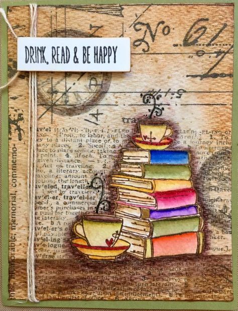 Cards With Books On Them, Journaling Ephemera, Library Cards, Creative Quotes, Bday Wishes, Birthday Card Drawing, Unity Stamp Company, Coffee Cards, Unity Stamps