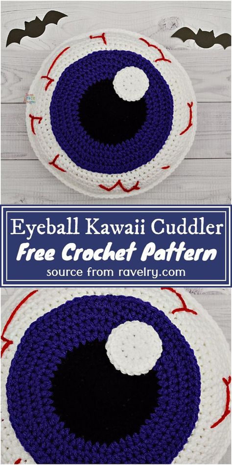 Crochet Eyeball Pillow, Kawaii Cuddler Free Pattern, Eyeball Pillow, Eyeball Crochet, Crochet Eyeball, Spooky Crochet, Plushie Pillow, Stuffed Crochet, Crochet Pattern Tutorial