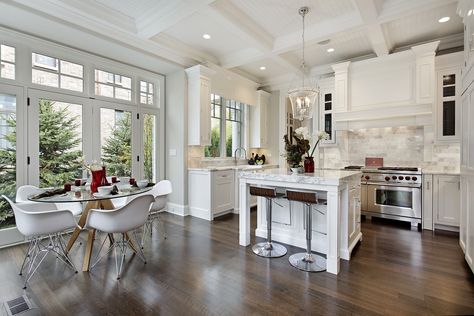 We’ve got a few kitchen remodel Ideas that will spark some inspiration for your home. 💡| Visit our blog to learn more! #KitchenRemodel #WalnutCreek Luxury Vinyl Plank Flooring, White Cabinetry, Solid Hardwood Floors, Waterproof Flooring, Transitional Kitchen, Interior Modern, Coffered Ceiling, Vinyl Plank Flooring, Hospitality Design