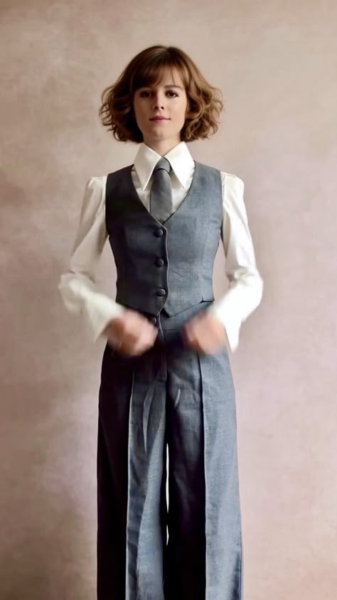 Nonbinary Fashion Formal, Women In Mens Suits, Nonbinary Wedding Outfit, Women In Menswear, Writer Fashion, Womens Suit Vest, Gender Neutral Outfits, Androgynous Women, Woman In Suit