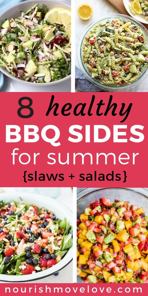 8 Healthy BBQ Sides | bbq side dishes | bbq ideas | healthy side dishes | healthy sides | healthy recipes || Nourish Move Love #sidedish #healthyfood #healthyrecipes Side Dishes Bbq, Bbq Healthy, Sides Healthy, Side Dishes Healthy, Healthy Bbq, Barbecue Sides, Grilling Recipes Sides, Cookout Side Dishes, Bbq Recipes Grill