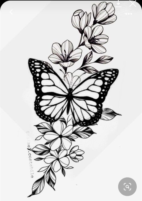 Butterfly With Flowers Tattoo For Women Shoulder, Butterfly With Flowers Tattoo Design, Butterfly On Flowers Tattoo, Butterfly With Flower Tattoo Designs, Butterfly Tattoo Designs Flowers, Floral Tattoo With Butterfly, Butterfly With Flowers Tattoo For Women, Butterfly Tattoo Flowers, Butterfly With Flowers Drawing