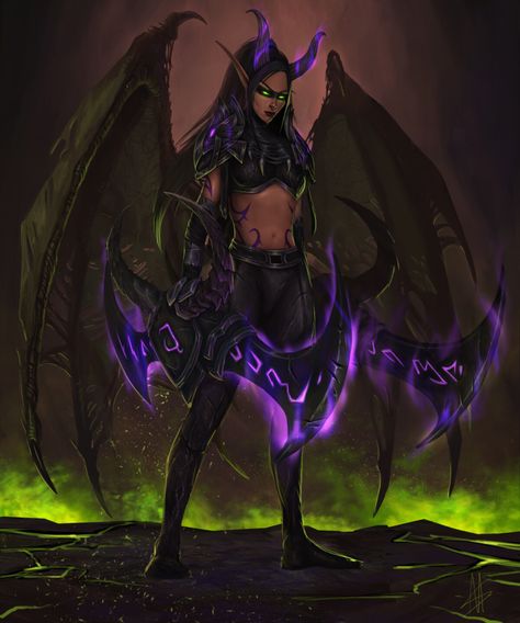 Demon Hunter Warcraft, World Of Warcraft Demon Hunter, Warcraft Demon Hunter, World Of Warcraft Art, Hunter Illustration, Elf City, World Of Warcraft Characters, Tomb Raider Cosplay, Warcraft Characters