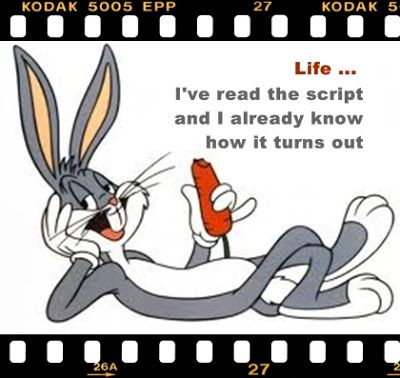 Life: I've read the script and already know how it turns out - Bugs Bunny quote. So, just chomp on that carrot and allow it to all work out as it should ... Bugs Bunny Quotes, Bugs Bunny Funny, Looney Tunes Quotes, Whats Up Doc, Brothers Quotes, Bugs Bunny Cartoons, Bunny Quotes, Get Up Early, T Shirt Sayings