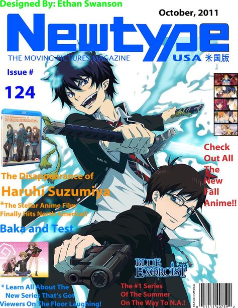 Newtype Anime Poster, Newtype Magazine, Anime Magazine Cover, Anime Covers, Game Magazine, Baka And Test, Anime Magazine, Fall Anime, Blue Exorcist Anime