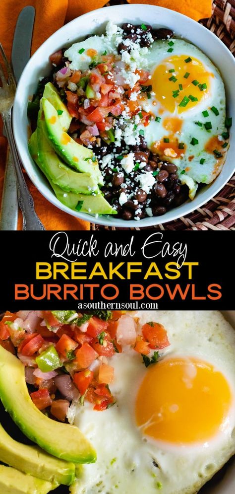 Breakfast Burrito Bowls (Quick And Easy) Breakfast Bowls Recipe Healthy, Breakfast Bowls Protein, Colorful Breakfast Ideas, Hot Weather Breakfast Ideas, Breakfast Bowls Ideas, Breakfast Recipes With Avocado, Breakfast Avocado Ideas, E2m Breakfast Recipes, Mexican Breakfast Bowl