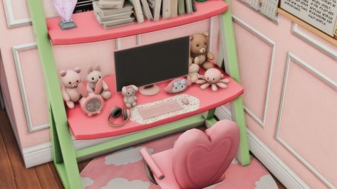 Preview: Creamy Pink Computer Setup | Patreon Sims 4 Pastel Cc Furniture, Pink Computer Setup, Sims 4 Items, Pink Computer, Computer Set, Computer Setup, Sims 4 Mods, Sims 4 Cc, Sims 4