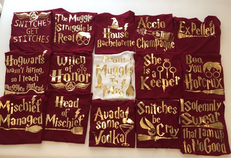 Bachelorette Party shirts , Harry Potter Gold  Themed Bridal Shower , Tank tops , Bride Crew T-Shirts, Wedding gifts, bachelorette party. by KATEandMILAShop on Etsy https://www.etsy.com/listing/550504927/bachelorette-party-shirts-harry-potter Harry Potter Bachelorette Party, Funny Bridal Shower Gifts, Harry Potter Bridal Shower, Bachelorette Tanks, Harry Potter Wedding Theme, Funny Bachelorette, Disney Bridal Showers, Festa Harry Potter, Wedding Party Shirts