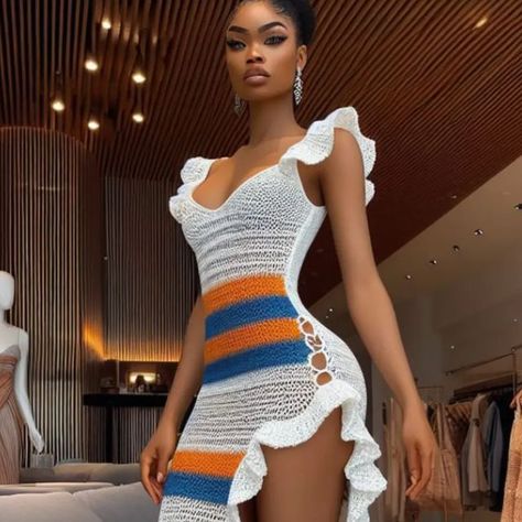 Classy Crochet Dress, African Barbie, Rhinestone Business, Crochet Dress Outfits, Crochet Outfits, Mode Crochet, Cotton Outfit, Crochet Clothing And Accessories, Crochet Dresses