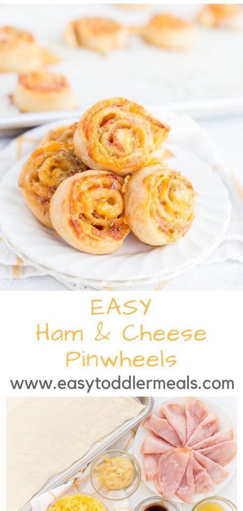 These ham and cheese pinwheels are a great alternative to the plain, old sandwich. What’s more, you have the option to throw in some chopped spinach for an extra boost of nutrition. Additionally, you can switch out the ham for a wonderful turkey and swiss combo. However you slice it, this is a great go-to meal option when you and your family are in a hurry! #Dinner #Lunch #KidApproved Toddler Sandwiches, Fall Apps, Pinterest Mom, Ham And Cheese Pinwheels, Pinwheels Recipe, Lunchbox Recipes, Kid Meals, Toddler Lunch, Cheese Pinwheels