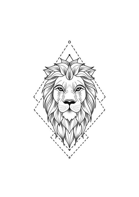 Lion Tattoo Drawing, Geometric Lion Tattoo, Lioness Tattoo, Geometric Lion, Lion Head Tattoos, Kunst Tattoos, Lion Drawing, Leo Tattoos, Lion Tattoo Design