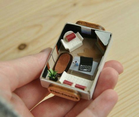 Matchbox Crafts Diy, Matchbox Miniatures, Matchbox Diy, Matchbox Crafts, Paper Cutout Art, Mini Doll House, Matchbox Art, Mini Craft, Origami Crafts Diy