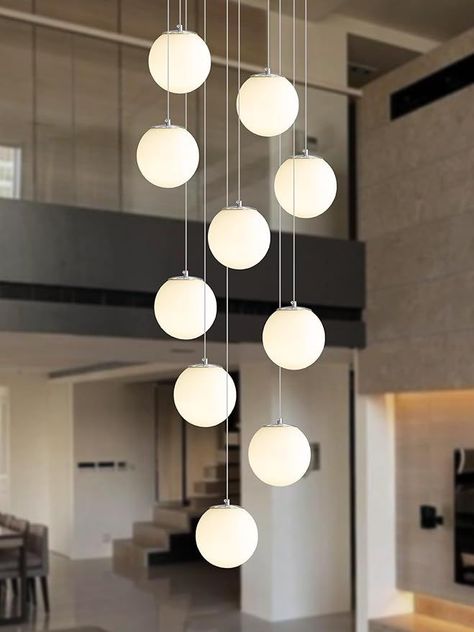 Round High Ceiling Light for Living Room Stair Entryway Hallway Foyer Stair Entryway, Light For Kitchen Island, Living Room Entry, Glass Globe Pendant Light, Kitchen Island Dining Room, Island Dining Room, Light For Kitchen, Stairs In Living Room, Hallway Foyer