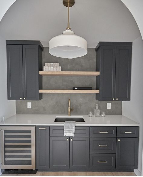 Basement Kitchenette No Sink, Basement Bar Gray Cabinets, Home Bar With Fridge, Man Cave Kitchenette, Coffee Bar With Sink And Mini Fridge, Wet Bar Designs Basement, Basement Bar Nook, Kitchenette No Sink, Basement Bar With Island