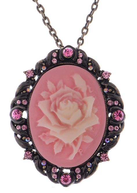 PRICES MAY VARY. Gorgeous vintage cameo style. A beautiful pendant necklace featuring enamel flower cameo in a filigree frame with shine pink/ clear crystal rhinestones detail on a brass tone metal alloy base Antique gift - give this vintage inspired necklace to a loved one on occasions such valentine's day, mother's day, birthdays, weddings, christmas, new years, graduation, engagement parties and anniversaries. Suitable for bridesmaids or bride for her bouquet or dress for a classy & gothic Ed