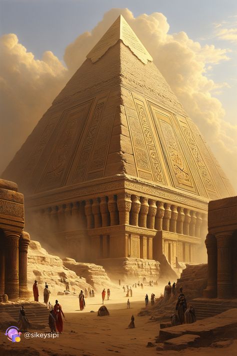 Pyramid Fantasy Art, Egyptian Monuments, Desert Kingdom, Sphinx Egypt, Egyptian Artwork, Egypt Concept Art, Perspective Drawing Architecture, Ancient Astronaut, Ancient History Facts