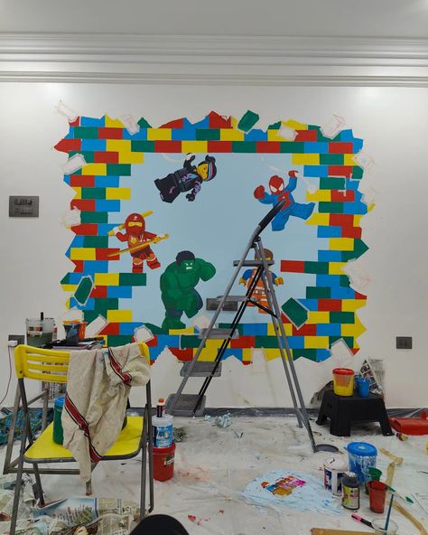 I PRESENT YOU THE LEGO WALL (Swipe to see the process) This artwork took us 5 days (50hrs+ cumulative) Cant believe this was my first ever wall paint work, I'm so proud of this work!! Looking forward to do more wall paintings! So if you want me to come paint your wall then drop a comment below!! #art #mural #wallpainting #wallmural #wallsrt #lego #legoart #painting Lego Wall, Lego Girls, Room Painting, Lego Room, Wall Paintings, Lego Art, You Want Me, Room Paint, So Proud