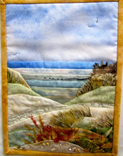 Seascape Quilts, Ocean Quilt, Beach Quilt, Landscape Art Quilts, Art Quilting, Landscape Quilt, Quilting Frames, Landscape Quilts, Miniature Quilts