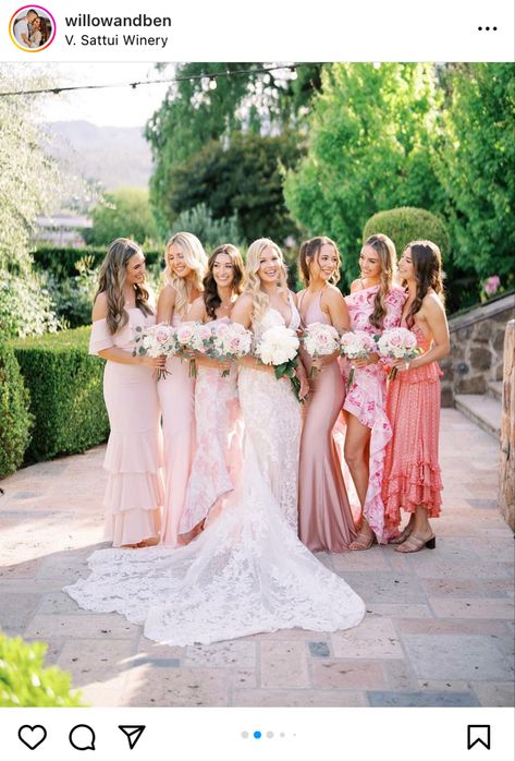 Pink Bridesmaid Dresses Mismatched, Pastel Pink Bridesmaid Dresses, Pale Pink Bridesmaids, Pale Pink Bridesmaid Dresses, Pastel Wedding Theme, Light Pink Bridesmaid Dresses, Blush Pink Bridesmaids, Summer Bridesmaid Dresses, Floral Bridesmaid Dresses