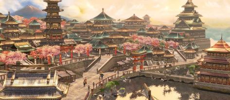 Age Of Empires Iii, Medieval Japanese, Medieval Japan, Fantasy Village, Ancient Chinese Architecture, Chinese Wallpaper, Asian Architecture, Rpg Map, Age Of Empires