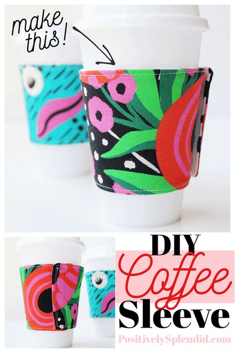 Fabric Coffee Sleeve Pattern, Fabric Coffee Sleeve, Cup Coozies Diy, Diy Cup Cozy, Coffee Coozie Diy Sleeve Pattern, Coffee Cup Sleeve Pattern, Coffee Cup Cozy Sewing Free Pattern, Mug Cozy Sewing Pattern, Coffee Cozy Sewing Pattern