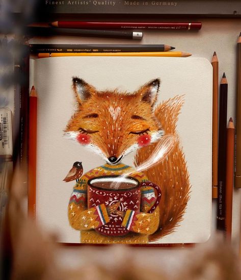 #🦊 #kidsillustration #fox #foxart #artfox #foxdrawing #foxie #foxillustration #cozyart #cozyvibes #foxtattoo #cutecharacter #foxcute… | Instagram Color Pencil Illustration, Art Fox, Bunny Painting, Fox Illustration, Autumn Illustration, Fox Art, Illustrators On Instagram, Whimsical Illustration, Christmas Illustration