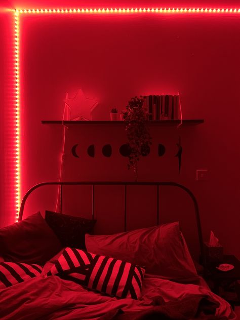 Red Lights Bedroom, Led Lights Bedroom Aesthetic, Red Room Decor, Ondreaz Lopez, Neon Bedroom, Led Lighting Bedroom, Neon Room, Red Lights, Red Led Lights