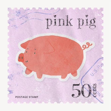 Pink pig postage stamp, animal collage element psd | free image by rawpixel.com / Boom Pink Stamp Aesthetic, Stamp Aesthetic, Animal Collage, Cute Pig, This Little Piggy, Mood And Tone, Cute Pigs, 50 Cent, Postage Stamp