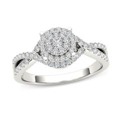 1/2 CT. T.W. Composite Diamond Frame Crossover Engagement Ring in 14K White Gold Crossover Engagement Ring, Engagement Rings Twisted, Diamond Frame, White Gold Engagement Ring, Gold Ring Sets, White Gold Engagement, White Gold Engagement Rings, Gold Engagement Ring, Gold Engagement