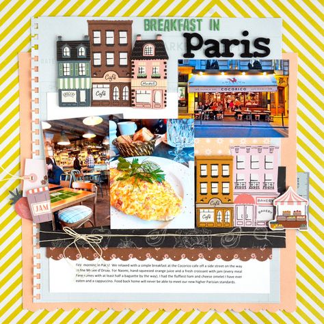 Breakfast In Paris - Scrapbook.com Breakfast In Paris, Sakura Pens, Tim Holtz Mini, Paris Breakfast, Park Birthday, Maggie Holmes, Tim Holtz Distress Ink, Travel Album, Clear Acrylic Stamps