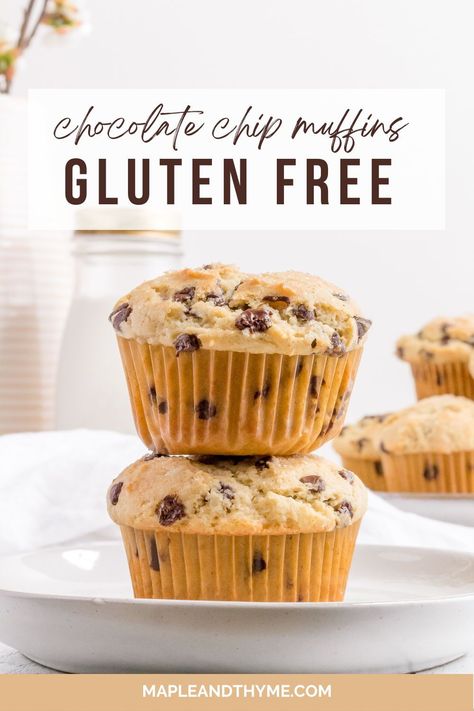 This recipe makes the most perfect chocolate chip muffins and you will never guess that they are gluten free. This gluten free chocolate chip muffin recipe is made with sour cream, dark chocolate chips, and topped with a sprinkling of coarse sugar. Gluten Free Chocolate Chip Muffins, Choc Chip Muffins, Chocolate Chip Muffin, Gluten Free Blueberry Muffins, Chocolate Chip Cupcakes, Chocolate Chip Muffin Recipe, Gluten Free Chocolate Chip, Delicious Gluten Free Recipes, Delicious Brownies