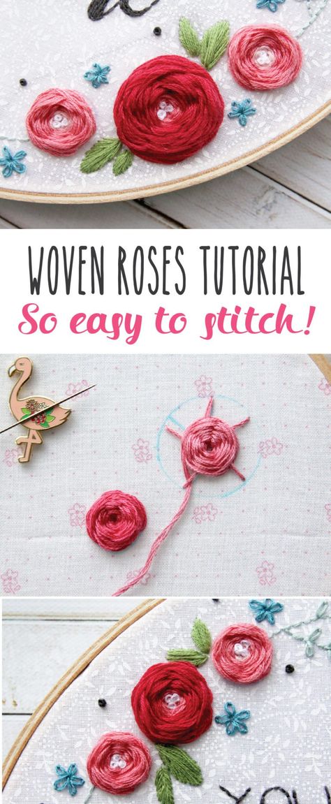 Woven or Wagon Wheel Roses Embroidery Stitch Tutorial - Embroidery Yarn, Roses Embroidery, Diy Broderie, Embroidery Stitch, Stitch Tutorial, Hand Embroidery Tutorial, Embroidery Stitches Tutorial, Embroidery Patterns Vintage, Learn Embroidery