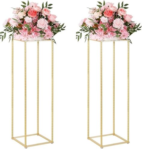 Amazon.com: Gawicpy 2Pcs Gold Flower Stand for Wedding, Metal Column Vases Stand Shiny Gold Wedding Flower Stand, Rectangular Flower Display Rack for Wedding Party Birthday Events Reception (39 inch Tall) : Home & Kitchen Flower Stand For Wedding, Wedding Flower Stand, Metal Column, Gold Wedding Flowers, Metal Columns, Gold Centerpieces, Special Events Decor, Birthday Events, Venue Decorations