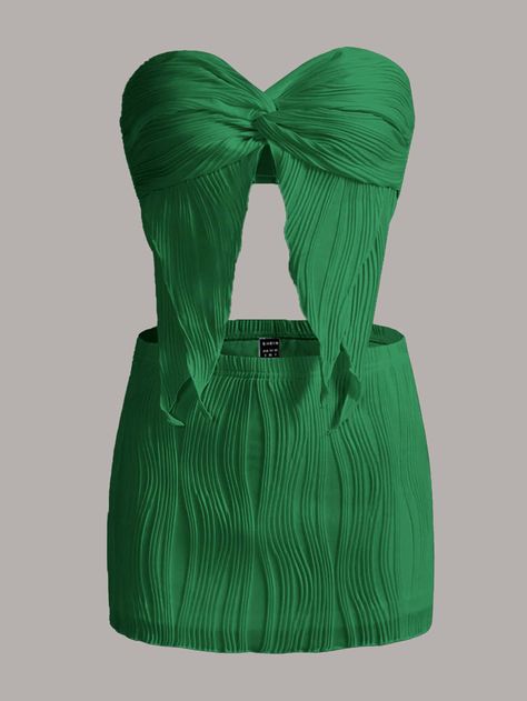 SHEIN ICON Twist Front Tube Top & Bodycon Skirt Tube Top Aesthetic, Twist Front Tube Top, Green Fashion Outfits, High Waist Sports Leggings, Tiktok Outfits, Fall Transition Outfits, Shein Icon, Fasion Outfits, Trendy Swimsuits