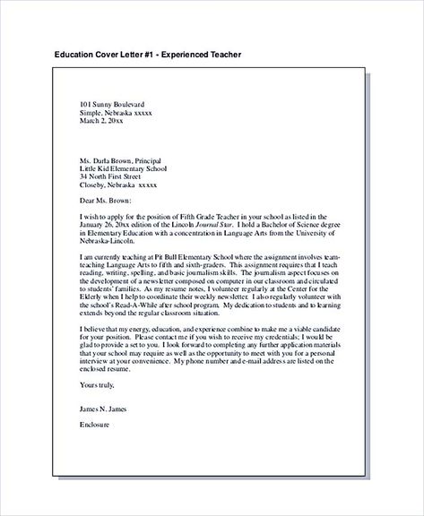 Education Cover Letter for Experienced Teacher , Teaching Cover Letter Examples for Successful Job Application , Applying a job does not only need a decent resume but also a powerful cover letter in which teaching cover letter examples will be the best guides to ... Teacher Cover Letter, Teaching Cover Letter, Application Letter For Teacher, Teacher Cover Letter Example, Writing An Application Letter, Cover Letter Teacher, Personal Reference Letter, Professional Reference Letter, Job Application Cover Letter